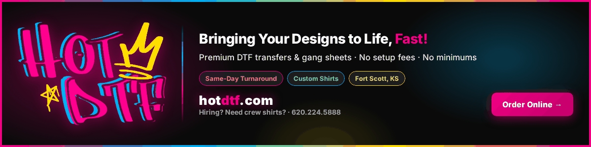 Hot DTF – premium DTF transfers & custom shirts. Serving Southeast Kansas. Order online at hotdtf.com